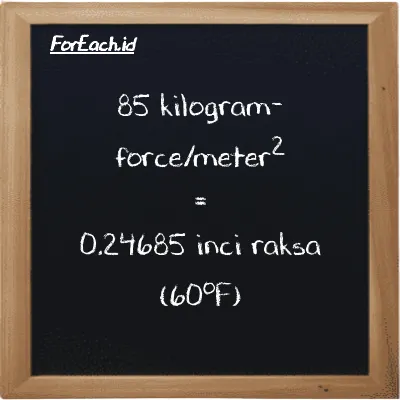 85 kilogram-force/meter<sup>2</sup> setara dengan 0.24685 inci raksa (60<sup>o</sup>F) (85 kgf/m<sup>2</sup> setara dengan 0.24685 inHg)